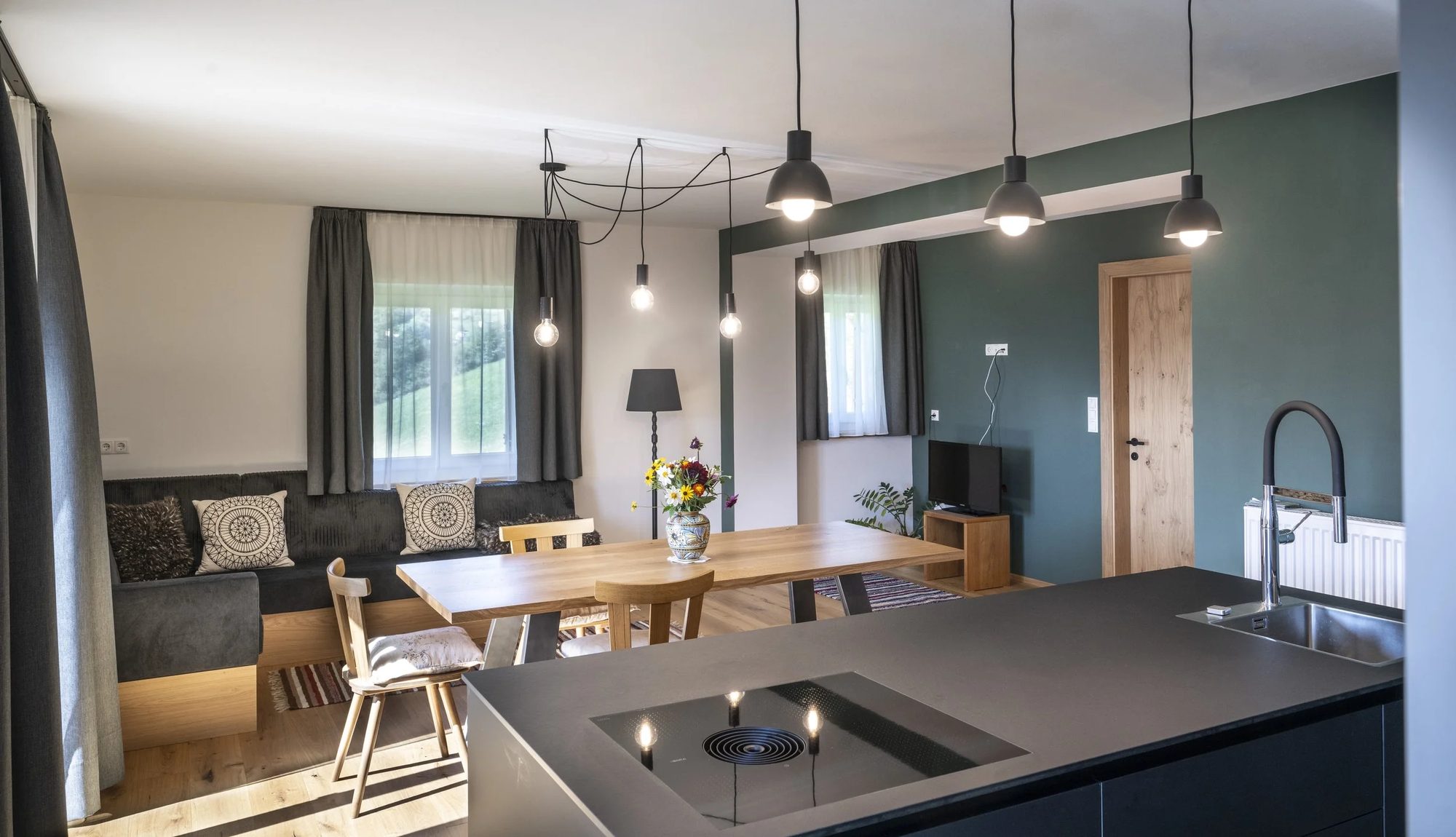 Modern open-concept living and dining area